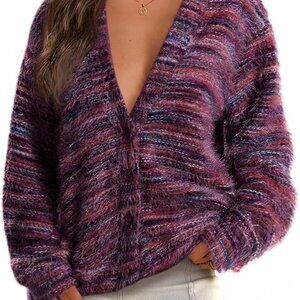 Womens Cardigan Sweaters 2025 Fall Striped Long Sleeve V Neck Button Down Knit F